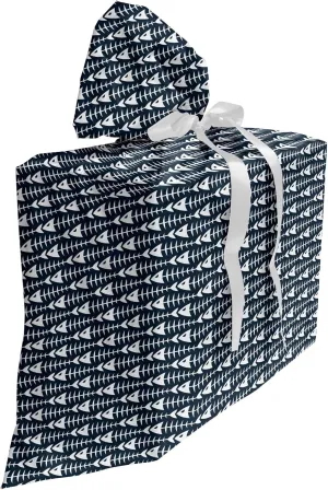 Ambesonne Animal Gift Bag, Fish Bone Skeleton Pattern Spines Sea Underwater Theme Illustration, Fabric Party Favor Pouch with 3 Ribbons, 27, Petrol Blue White