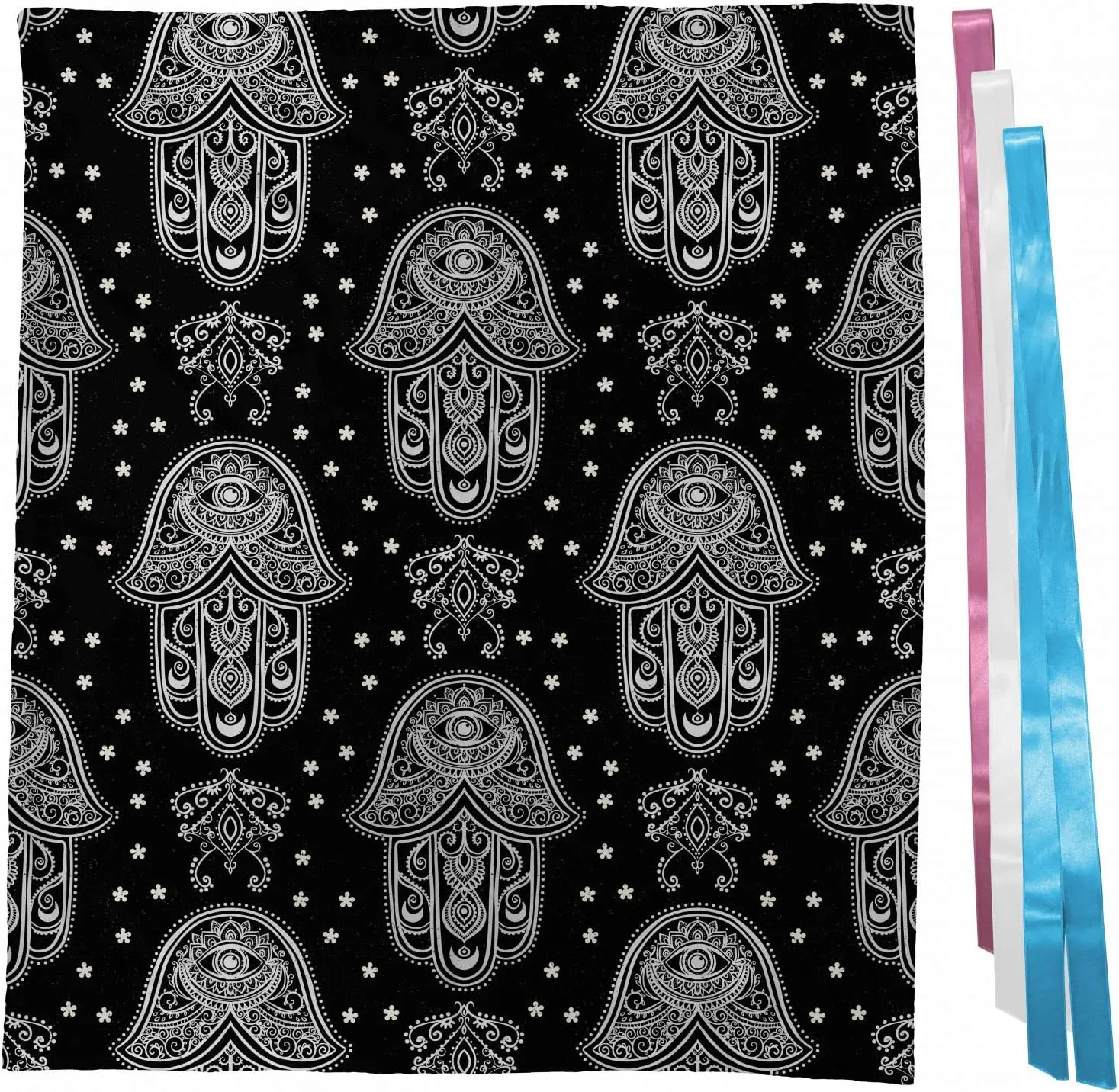 Ambesonne Black and White Gift Bag, All Seeing Eye Motif in Orient Culture Hand Design Monochrome Mandala, Fabric Party Favor Pouch with 3 Ribbons, 27" x 32", White and Black