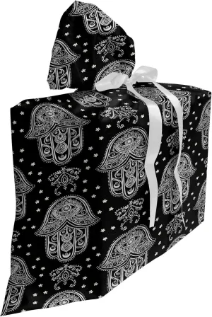 Ambesonne Black and White Gift Bag, All Seeing Eye Motif in Orient Culture Hand Design Monochrome Mandala, Fabric Party Favor Pouch with 3 Ribbons, 27" x 32", White and Black