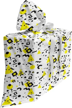 Ambesonne Black and Yellow Fabric Gift Bag, Prehistoric Patterns of Minimalism 80's 90's Years Memphis Style, Present Sack for Parties Birthdays with 3 Ribbons, 27, Black Yellow White