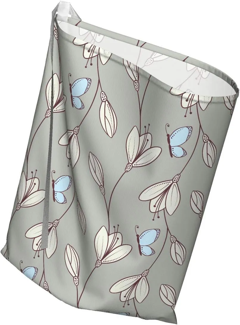 Ambesonne Butterfly Gift Bag, Spring Foliage with Leaves Flourish Inspiration Refreshment Pattern, Fabric Party Favor Pouch with 3 Ribbons, 27, Dust and Dark Maroon