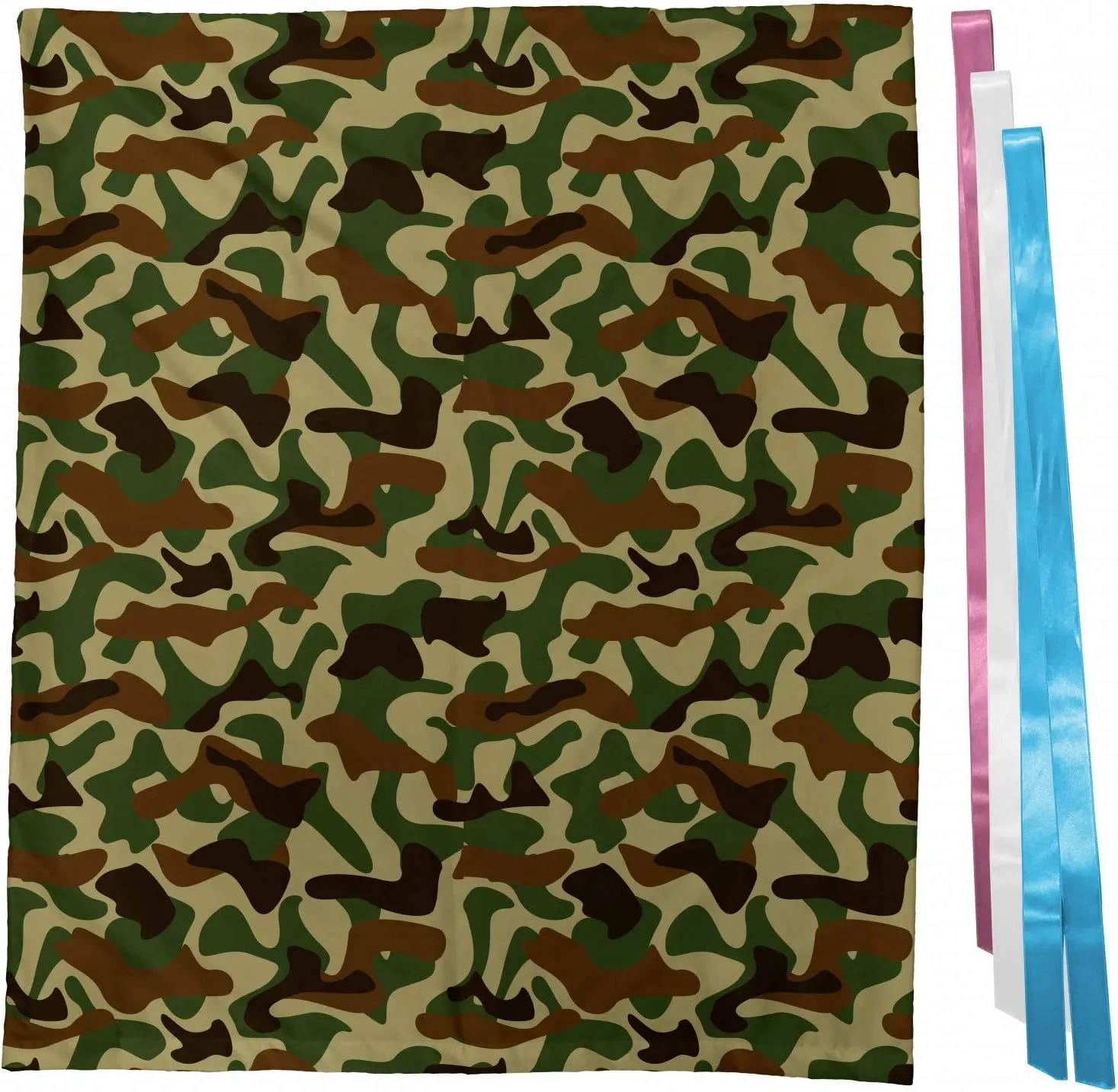 Ambesonne Camouflage Gift Bag, Uniform Design with Vivid Color Scheme Hunting Camouflage Pattern, Reusable Fabric Party Favor Pouch with 3 Ribbons, 27" X 32", Green Brown