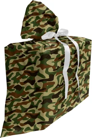 Ambesonne Camouflage Gift Bag, Uniform Design with Vivid Color Scheme Hunting Camouflage Pattern, Reusable Fabric Party Favor Pouch with 3 Ribbons, 27" X 32", Green Brown