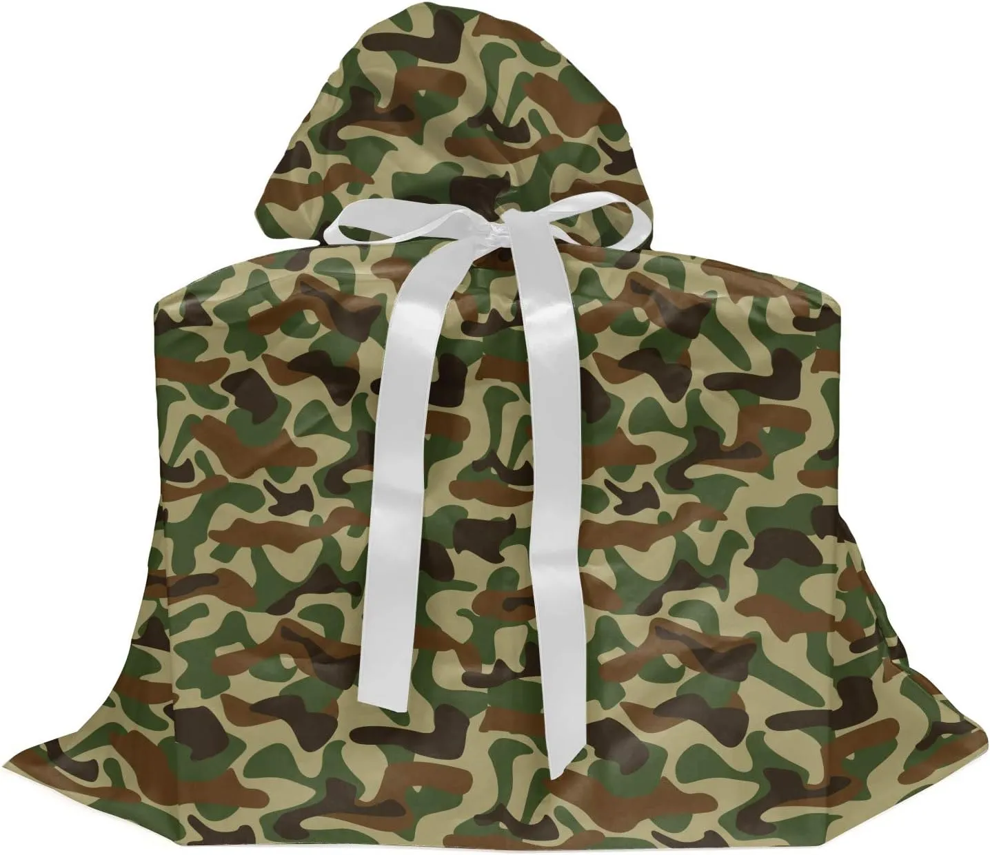 Ambesonne Camouflage Gift Bag, Uniform Design with Vivid Color Scheme Hunting Camouflage Pattern, Reusable Fabric Party Favor Pouch with 3 Ribbons, 27" X 32", Green Brown