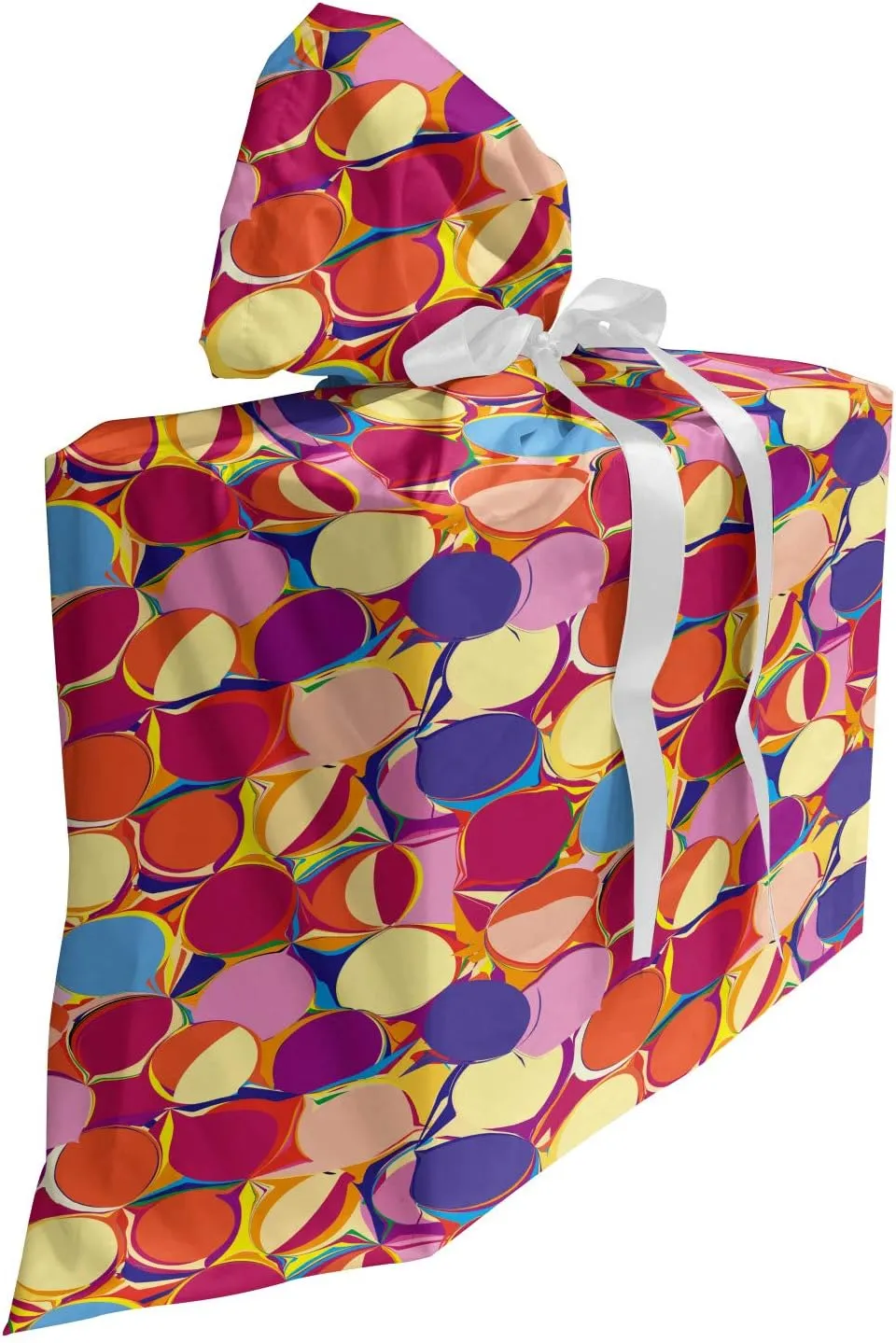 Ambesonne Colorful Gift Bag, Abstract Concept Grunge Circular Shapes Pattern in Chaotic Paint Geometric Art, Fabric Party Favor Pouch with 3 Ribbons, 27, Multicolor
