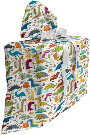 Ambesonne Dinosaur Funny Fabric Gift Bag, Palaeontology Extinct Animal Herbivore Smoothly Continuous Pattern of Art, Present Sack for Parties Birthdays with 3 Ribbons, 27, Multicolor