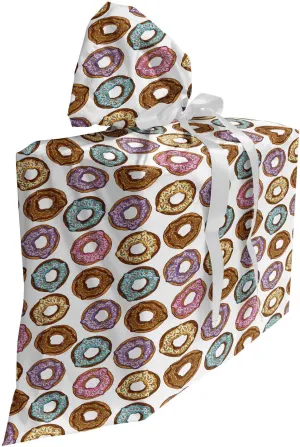 Ambesonne Donut Fabric Gift Bag, Rhythmic Colorful Tasty Delicious Bakery Sprinkles Cartoon Motif on Plain Backdrop, Present Sack for Parties Birthdays with 3 Ribbons, 27, Multicolor