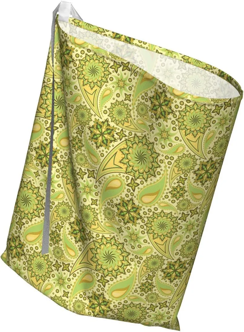 Ambesonne Ethnic Fabric Gift Bag, Traditional Paisley Oriental Leaves Bohemian Motif Inspirations, Present Sack fors Birthdays with 3 Ribbons, 27" X 32", Avocado Green