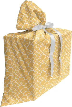 Ambesonne Fish Scale Gift Bag, Reptile Lizard Skin Pattern with Loops Exotic Animal Print Modern Design, Fabric Party Favor Pouch with 3 Ribbons, 27, Mustard and White