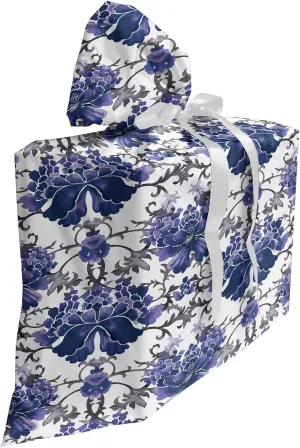 Ambesonne Floral Fabric Gift Bag, Chinese Petals and Stalks Aquarelle Symmetrical Oriental Nature, Present Sack for Parties Birthdays with 3 Ribbons, 27, Lavender Dark Purple