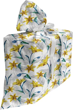 Ambesonne Floral Fabric Gift Bag, Realistic Drawn Lily Blossom Flowers Abstract Colored Leaves Vintage Image, Present Sack for Parties Birthdays with 3 Ribbons, 27, Multicolor