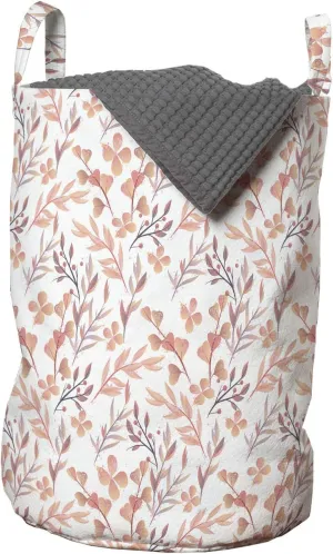 Ambesonne Floral Laundry Bag, Peachy Feminine Theme Retro Flower Naive Natural Look Repeat Pattern, Hamper Basket with Handles Drawstring Closure for Laundromats, 13" x 19", Peach Pale Mauve Salmon