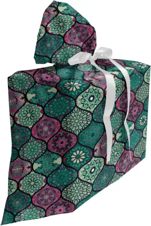 Ambesonne Flower Fabric Gift Bag, Completeness of the Universe Manifestation of Grace Floral Style of Illustration, Present Sack for Parties Birthdays with 3 Ribbons, 27, Multicolor