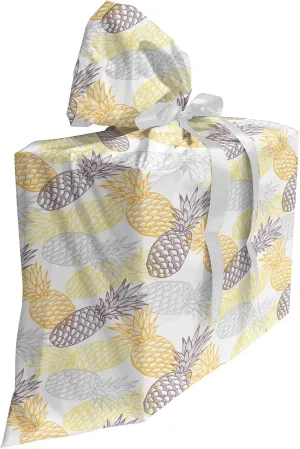 Ambesonne Fruits Gift Bag, Soft Toned Exotic Pineapple Tropical Diet Food Illustration, Fabric Party Favor Pouch with 3 Ribbons, 27, Marigold Dimgray