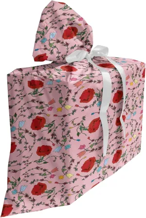 Ambesonne Garden Art Gift Bag, Colorful Flower Arrangement with Berry Filled Stalks and Spring Season Foliage, Fabric Party Favor Pouch with 3 Ribbons, 27, Multicolor