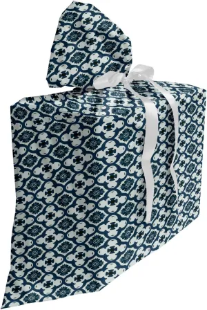 Ambesonne Grey and Blue Fabric Gift Bag, Ornamental Abstract Tile Looking Floral Azulejo Retro Composition, Present Sack for Parties Birthdays with 3 Ribbons, 27, Pale Seafoam Dark Teal