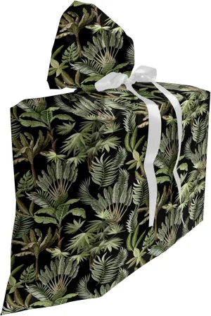 Ambesonne Jungle Foliage Gift Bag, Demonstration of Island Leaves and Tropic Plants Palm Banana, Fabric Party Favor Pouch with 3 Ribbons, 27, Charcoal Grey Multicolor