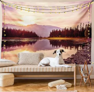 Ambesonne Landscape Tapestry, Grand Teton Mountain Range at Sunset Jackson Lake Calm National Park USA, Fabric Wall Hanging Decor for Bedroom Living Room Dorm, 45" X 30", Peach Pale Yellow