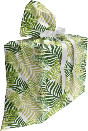 Ambesonne Leaf Fabric Gift Bag, Tropic Exotic Palm Tree Leaves Natural Botanical Spring Summer Contemporary Graphic, Present Sack for Parties Birthdays with 3 Ribbons, 27, Green Ecru