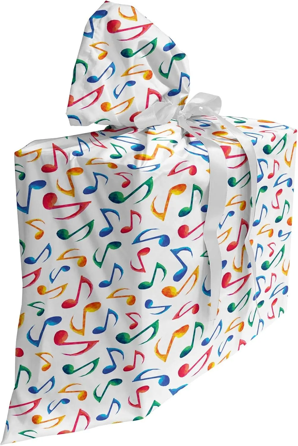 Ambesonne Music Fabric Gift Bag, Musical Notes Melody Beats Watercolor Radio Rhythm Vibes Design, Present Sack for Parties Birthdays with 3 Ribbons, 27, Multicolor
