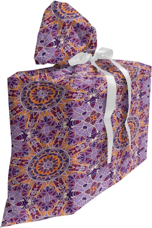 Ambesonne Orange Mandala Fabric Gift Bag, Dreaming Self-Unity Ritual Inspired Ethnic Abstract Illustration, Present Sack for Parties Birthdays with 3 Ribbons, 27, Multicolor