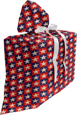 Ambesonne Prehistoric Country Fabric Gift Bag, Checkered Pattern in Navy Red with Stars National Loyalty Design, Present Sack for Parties Birthdays with 3 Ribbons, 27, Cream Navy Red