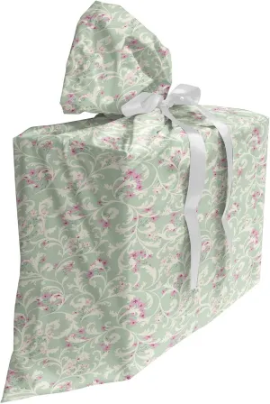Ambesonne Romantic Gift Bag, Flourish Vintage Garden of Curlicue Branches and Flora, Fabric Party Favor Pouch with 3 Ribbons, 27, Sage Green Pale Pink