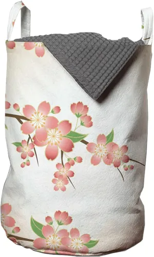 Ambesonne Spring Laundry Bag, Renewal of The Earth Japanese Symbolism Sakura Tree Seasonal Change, Hamper Basket with Handle Drawstring Closure for Laundromats, 13" x 19", Peach Scarlet Pale Pink