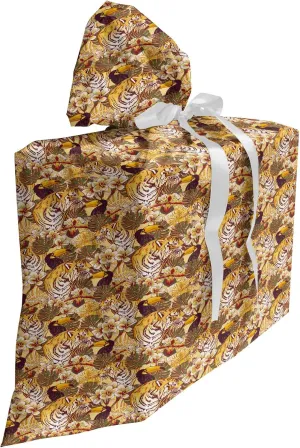 Ambesonne Tiger Gift Bag, Tropical Animals of Bengal and Toucan Harmonious Nature, Fabric Party Favor Pouch with 3 Ribbons, 27, Earth Yellow Dark Blue