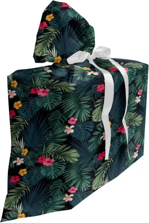 Ambesonne Tropical Gift Bag, Realistic Rainforest Flora Hibiscus Flowers Monstera Leaves Untouched Paradise, Fabric Party Favor Pouch with 3 Ribbons, 27, Multicolor