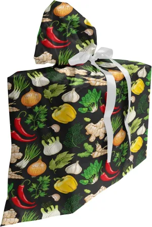 Ambesonne Vegetable Fabric Gift Bag, Vegan Diet Cuisine Herbs and Spices Chili Pepper Diet Healthy Eco Menu Print, Present Sack for Parties Birthdays with 3 Ribbons, 27, Multicolor