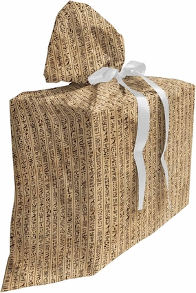 Ambesonne Egyptian Print Fabric Gift Bag, Hieroglyphs Grunge Pattern on Stripes Archeology History Language, Present Sack for Parties Birthdays with 3 Ribbons, 27, Sand Brown Black