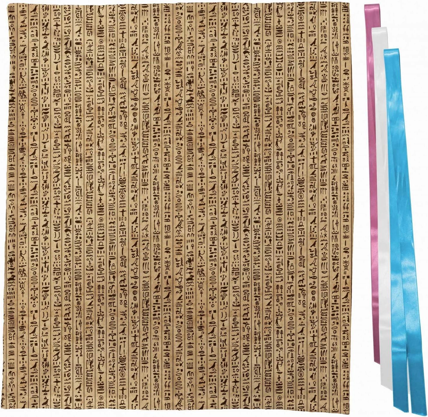 Ambesonne Egyptian Print Fabric Gift Bag, Hieroglyphs Grunge Pattern on Stripes Archeology History Language, Present Sack for Parties Birthdays with 3 Ribbons, 27, Sand Brown Black
