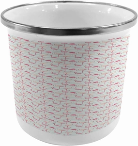 Ambesonne Flamingo Steel Camping Mug, Horizontal Striped Background with Pastel Colored Island Jungle Birds, Printed Thermal Cup for Camping and Outdoor Activities, Mint Green Coral Peach