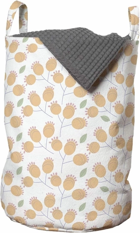 Ambesonne Floral Laundry Bag, Rhythmic Abstract Modern Motifs Art Botanic Flowers on Plain Backdrop, Hamper Basket with Handles Drawstring Closure for Laundromats, 13" x 19", Peach Pale Almond Green