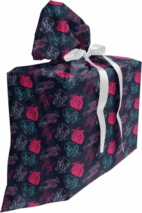 Ambesonne Human Anatomy Fabric Gift Bag, Anatomical Heart Analogy Veins Stems Palpitating Organ Sketch, Present Sack for Parties Birthdays with 3 Ribbons, 27, Hot Pink and Charcoal Grey