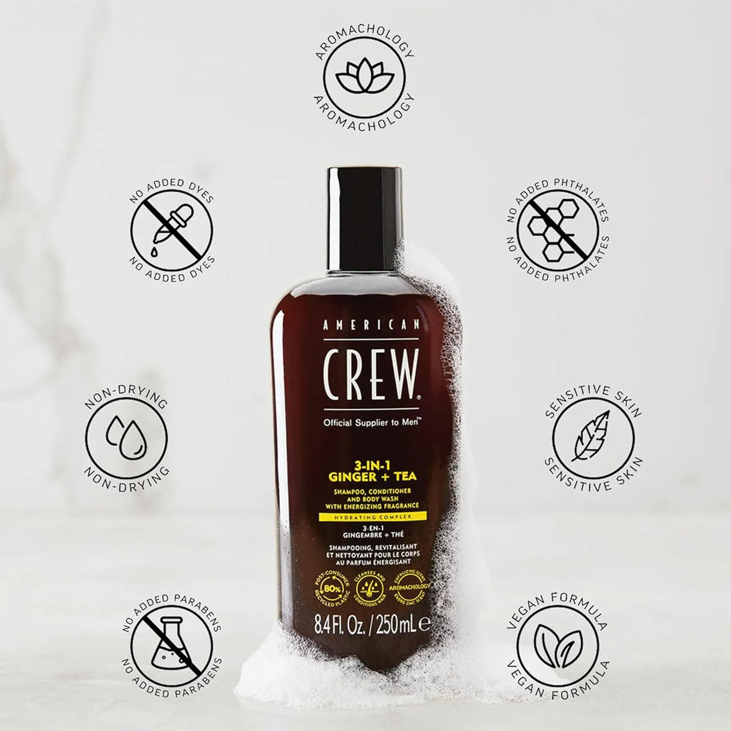 AMERICAN CREW 3-IN-1 GINGER   TEA Shampoo, Conditioner and Body Wash, 15.2 Fl Oz (Pack of 1)