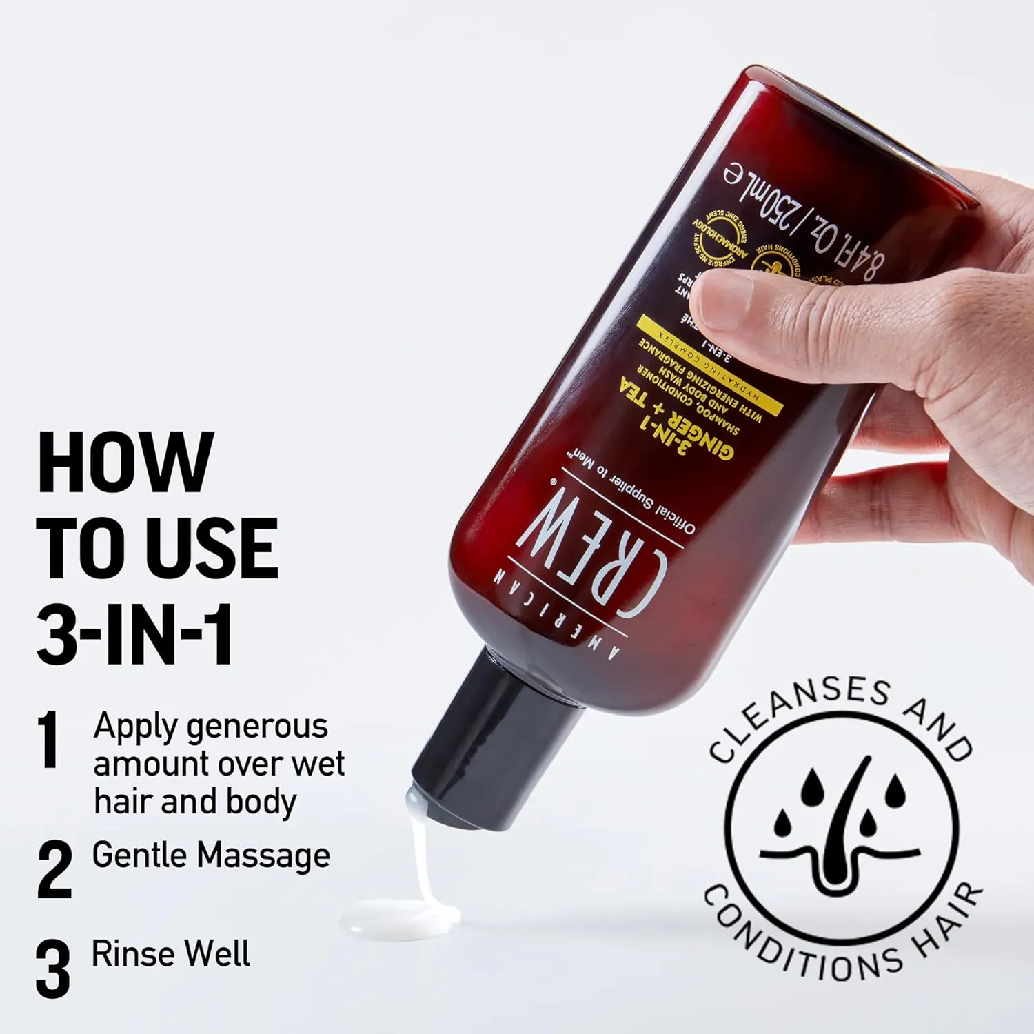 AMERICAN CREW 3-IN-1 GINGER   TEA Shampoo, Conditioner and Body Wash, 15.2 Fl Oz (Pack of 1)
