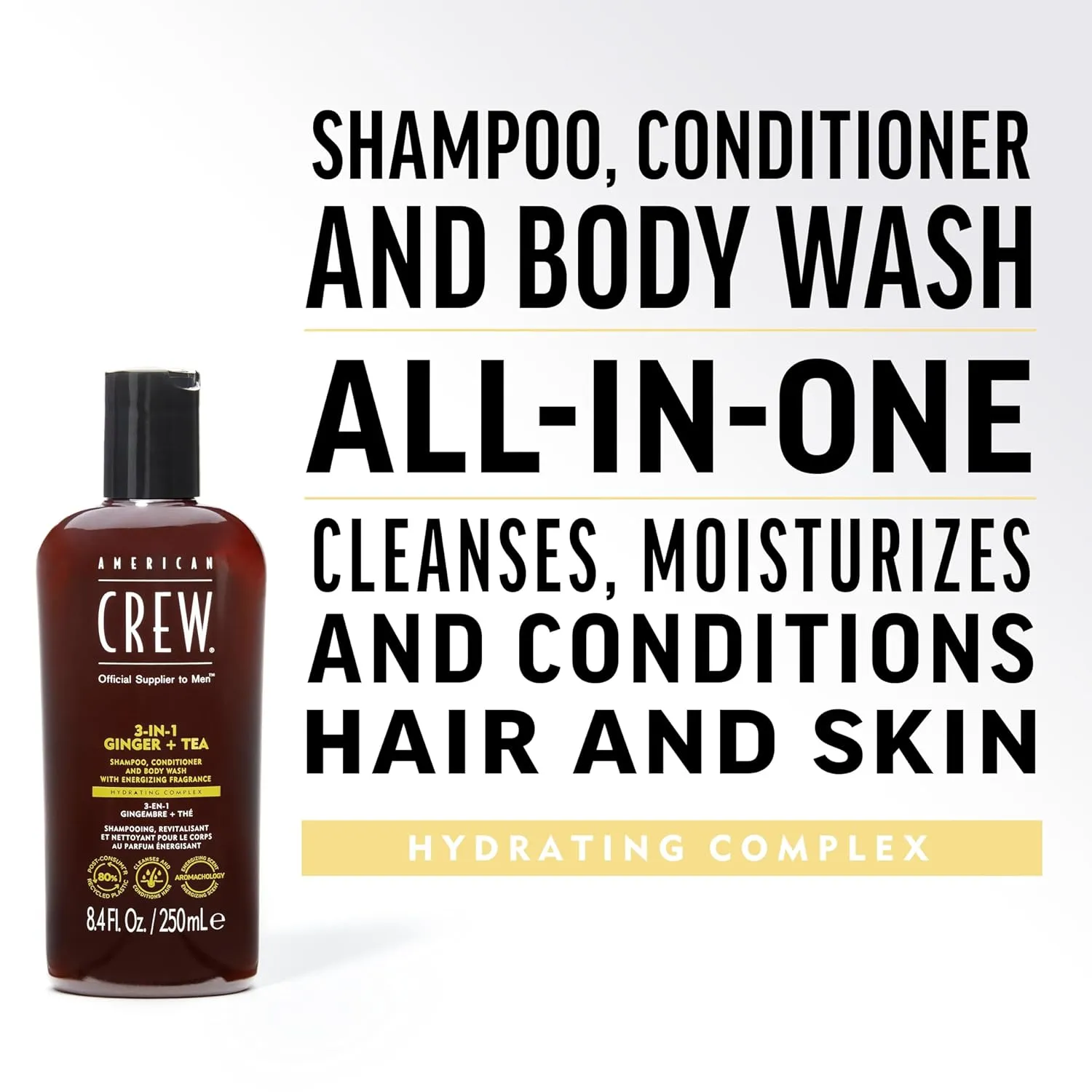 AMERICAN CREW 3-IN-1 GINGER   TEA Shampoo, Conditioner and Body Wash, 15.2 Fl Oz (Pack of 1)