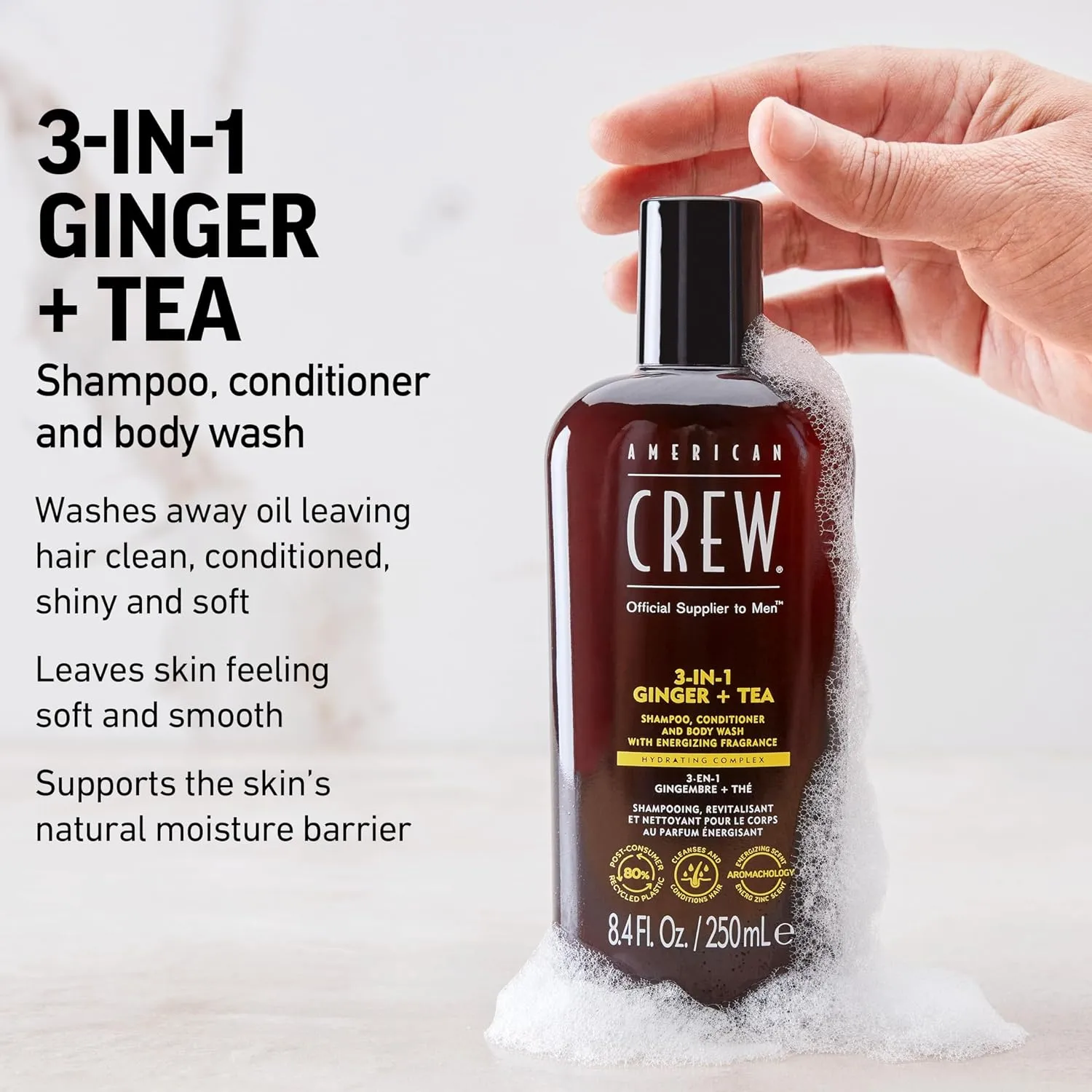 AMERICAN CREW 3-IN-1 GINGER   TEA Shampoo, Conditioner and Body Wash, 15.2 Fl Oz (Pack of 1)