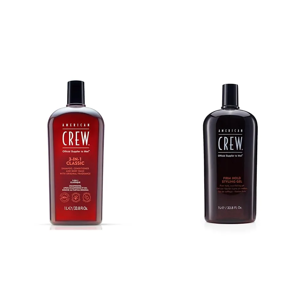 AMERICAN CREW Shampoo, Conditioner & Body Wash for Men, 3-in-1, 33.8 Fl Oz Men's Hair Gel, Firm Hold, Non-Flaking Styling Gel, 33.8 Fl Oz