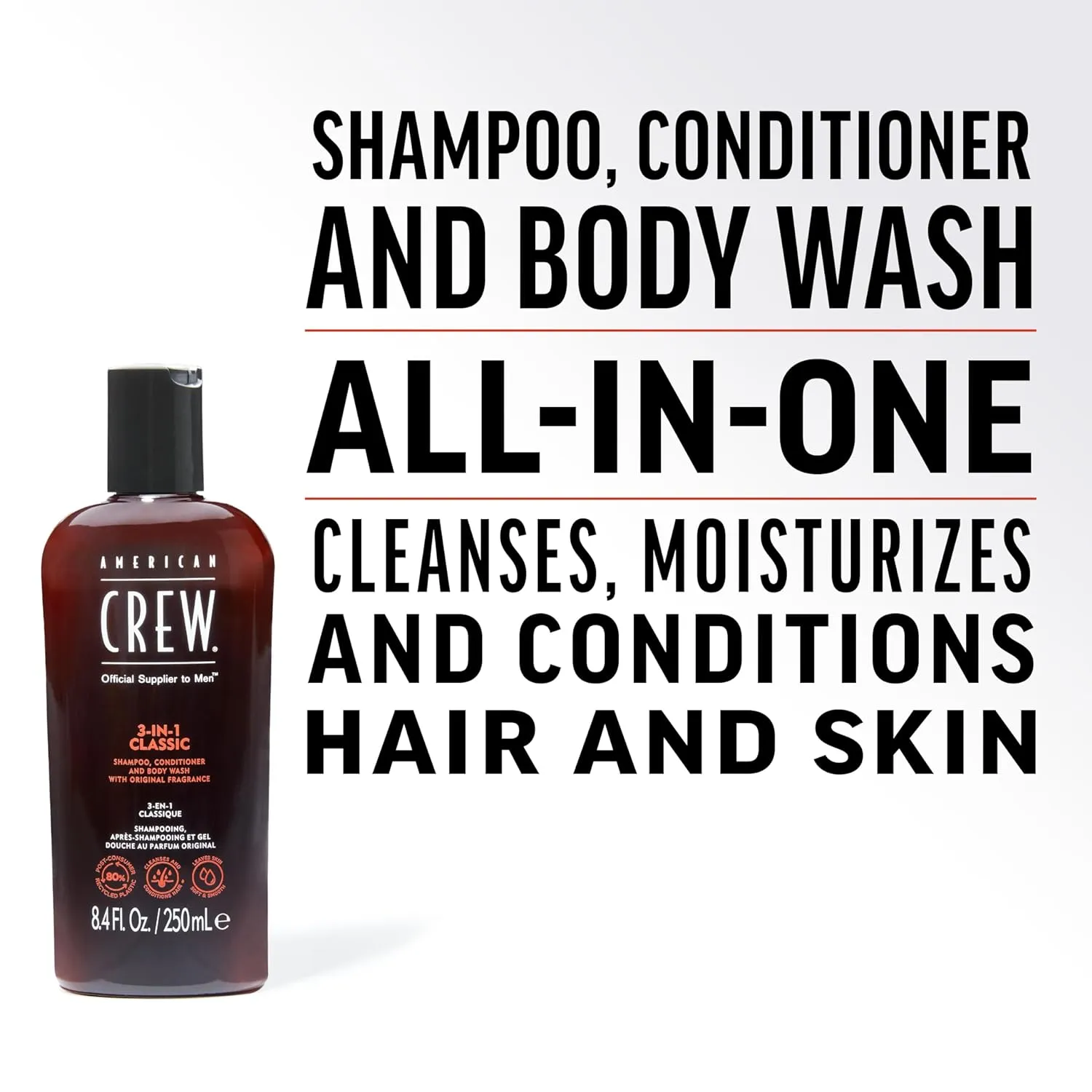 American Crew Shampoo, Conditioner & Body Wash for Men, 3-in-1, 33.8 Fl Oz