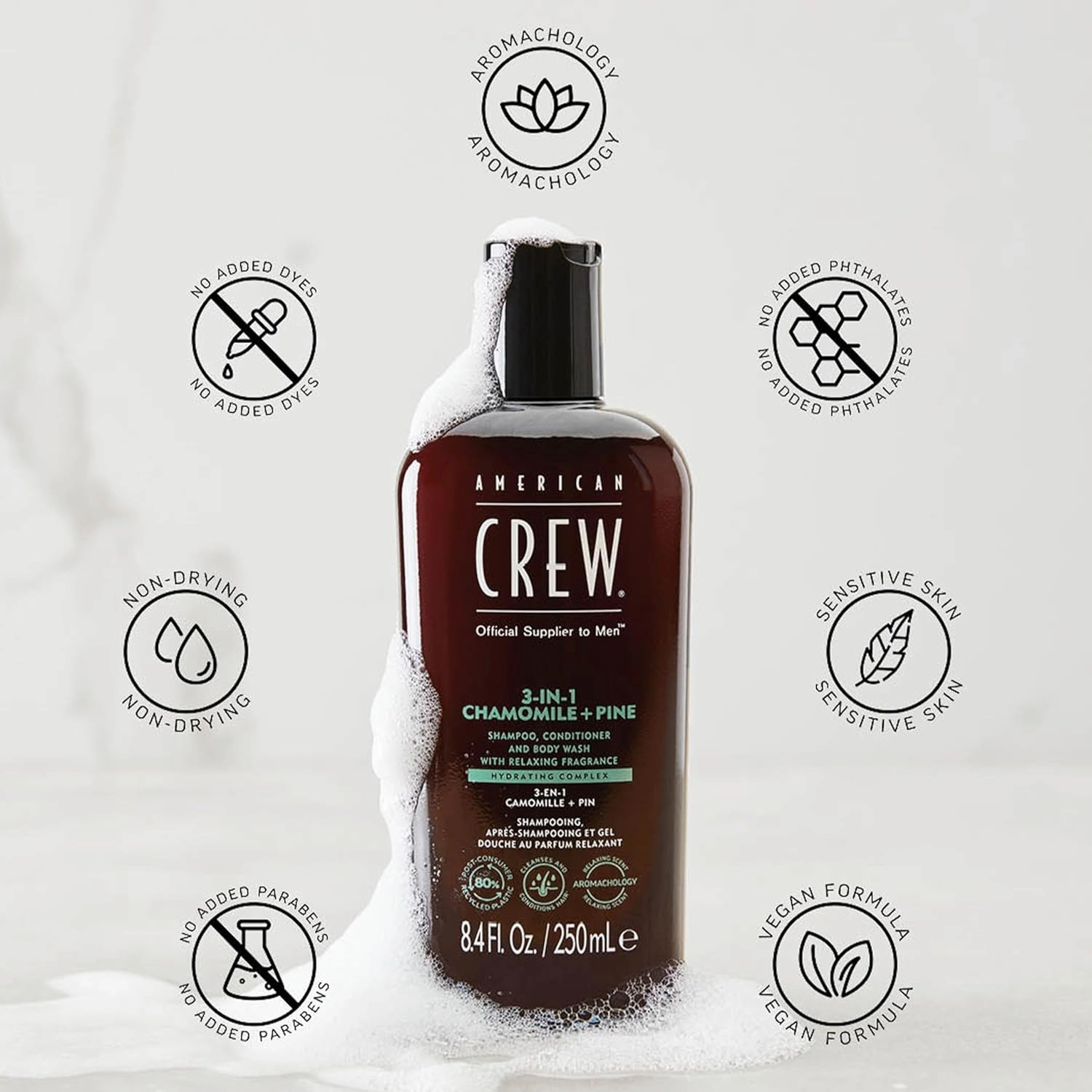 AMERICAN CREW 3-IN-1 CHAMOMILE   PINE Shampoo, Conditioner and Body Wash, 33.8 Fl Oz (Pack of 1)