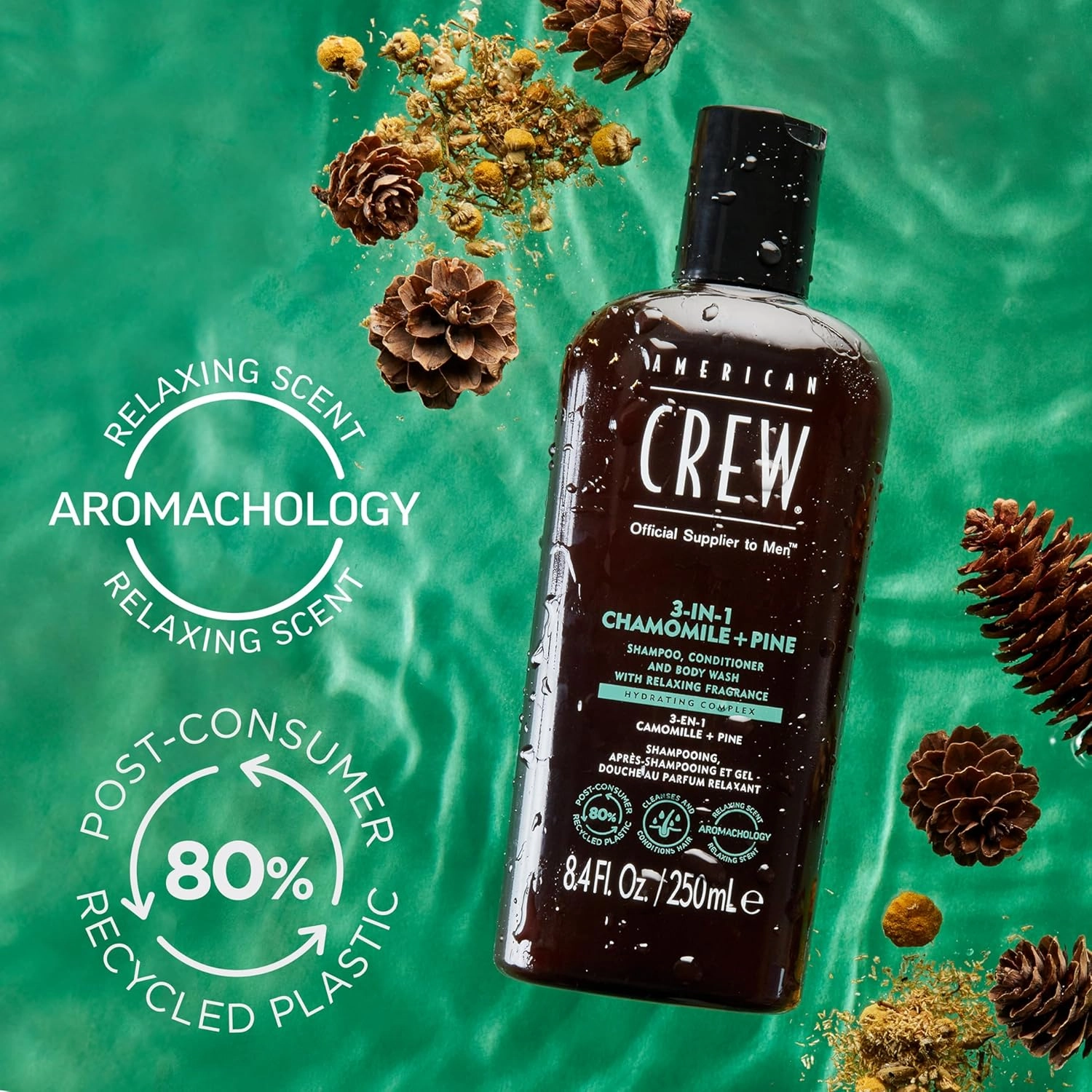 AMERICAN CREW 3-IN-1 CHAMOMILE   PINE Shampoo, Conditioner and Body Wash, 33.8 Fl Oz (Pack of 1)