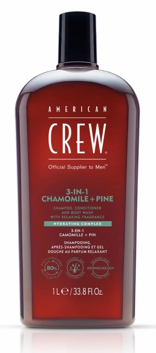 AMERICAN CREW 3-IN-1 CHAMOMILE   PINE Shampoo, Conditioner and Body Wash, 33.8 Fl Oz (Pack of 1)