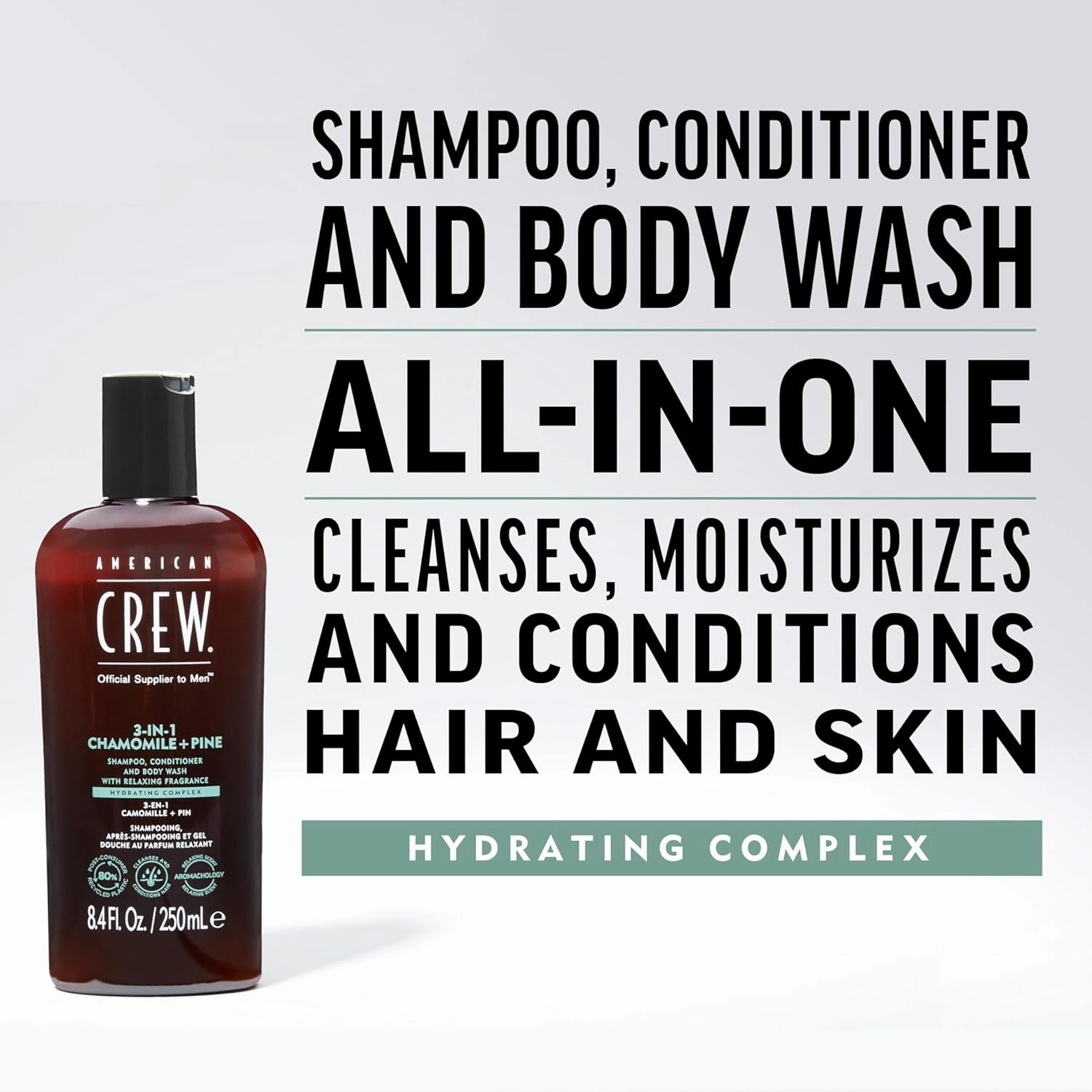 AMERICAN CREW 3-IN-1 CHAMOMILE   PINE Shampoo, Conditioner and Body Wash, 33.8 Fl Oz (Pack of 1)