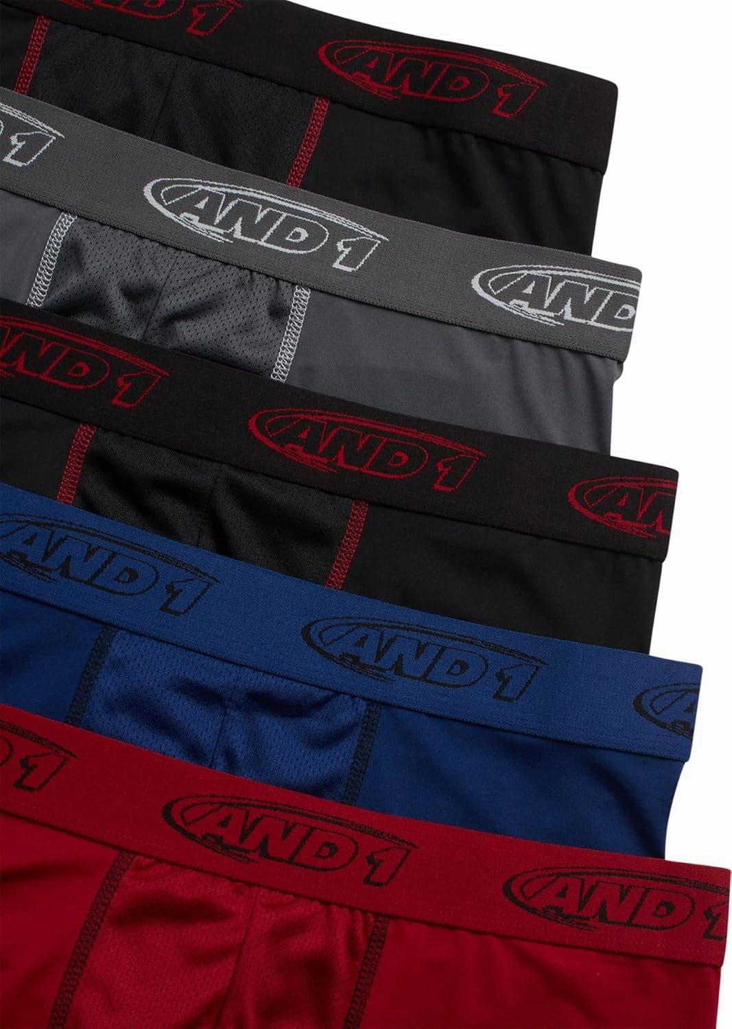 AND1 Mens Boxer Briefs - 5 Pack Performance Stretch Mens Underwear Long Leg Boxers for Men with Contour Pouch (Sizes: S-3XL)