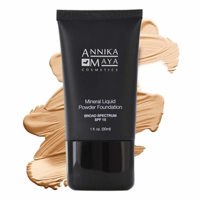 Annika Maya Mineral Foundation, Liquid to Powder Formula, Made in the USA (Light Nude: (Fair Light with Cool, Blue Undertone), 1 fl oz (30ml))