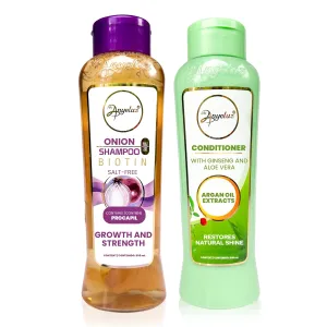 ANYELUZ Onion Shampoo and Aloe Conditioner Set, Strength and Hydration for your Hair, With Onion Extract, Biotin and Argan Oil, Cleanses Deeply and Provides Hydration