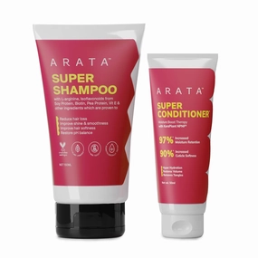 Ar.ata Essential Care Super Duo Travel Pack | Super Shampoo & Conditioner | Reduces Hair Fall, Adds Shine, Volumizes | With Keratin, Biotin & Argan Oil | Paraben & Sulphate Free | 200ML